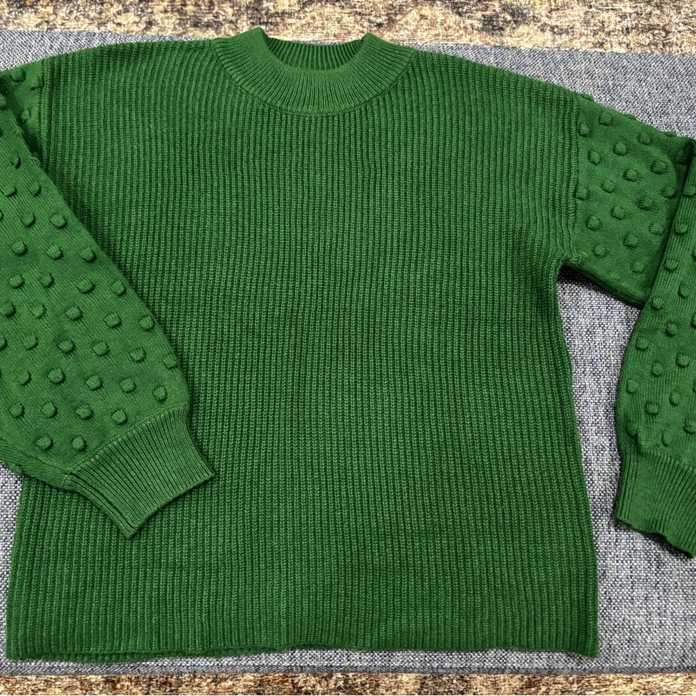 CeCe Emerald Green Ribbed Knit Sweater - Picture 2 of 6